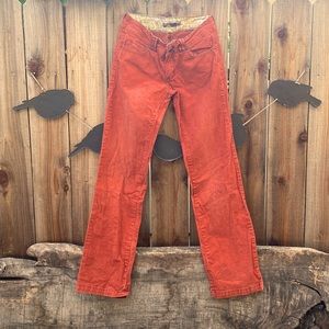 Prana rust colored corduroy jeans, sized 2